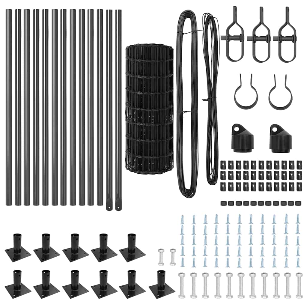 Zaun mit Pfosten Grau 0,6 x 25 m Stahl